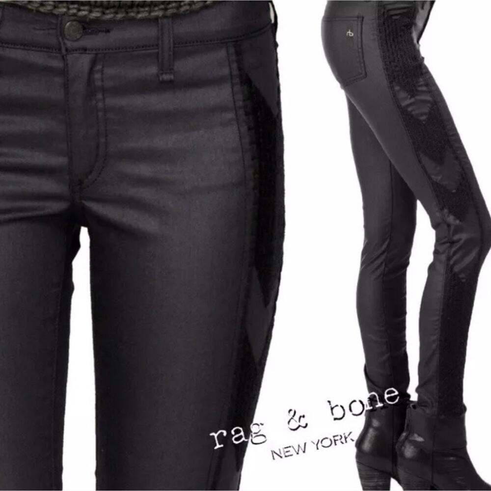 Rag And Bone Raja Shoreditch Skinny Side Embroidered Jeans Woman 27 Black Pants